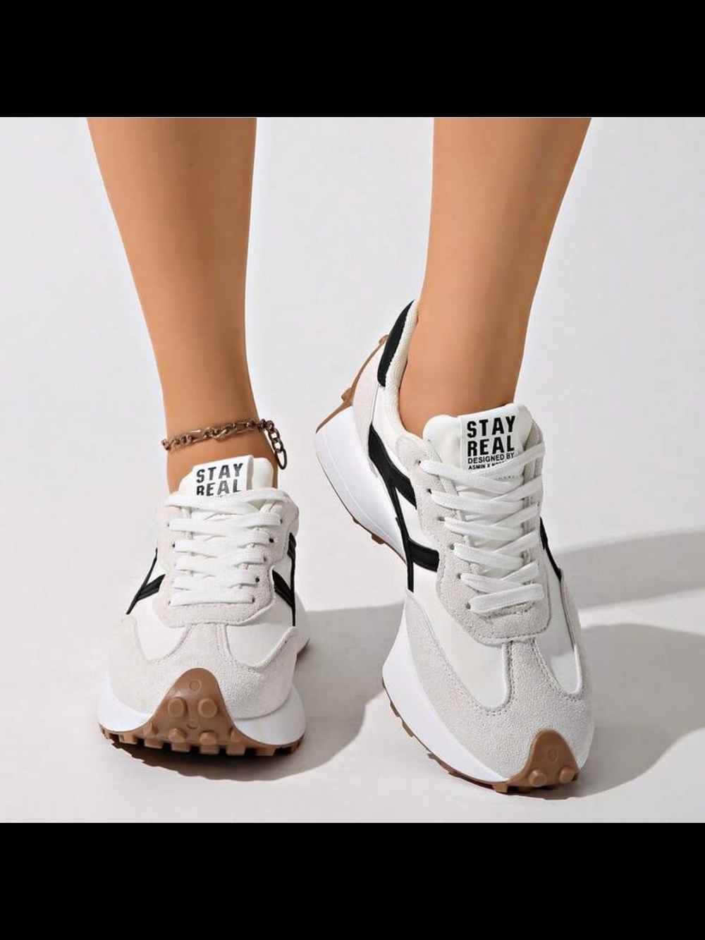 Women's White & Black Retro Runner Sneakers
